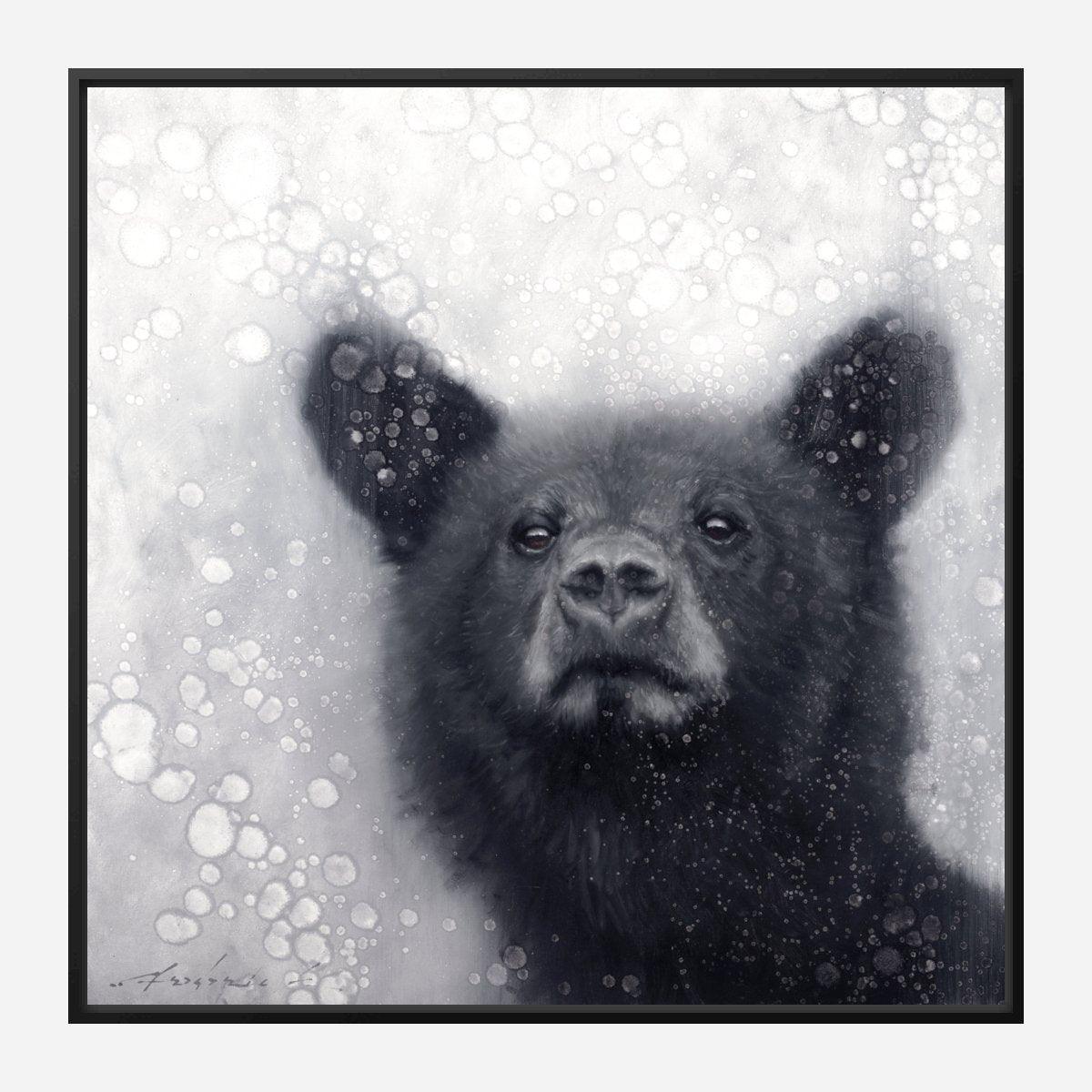 Where's Mama Bear Black Framed Canvas Art by American wildlife artist David Frederick Riley - Your Western Decor