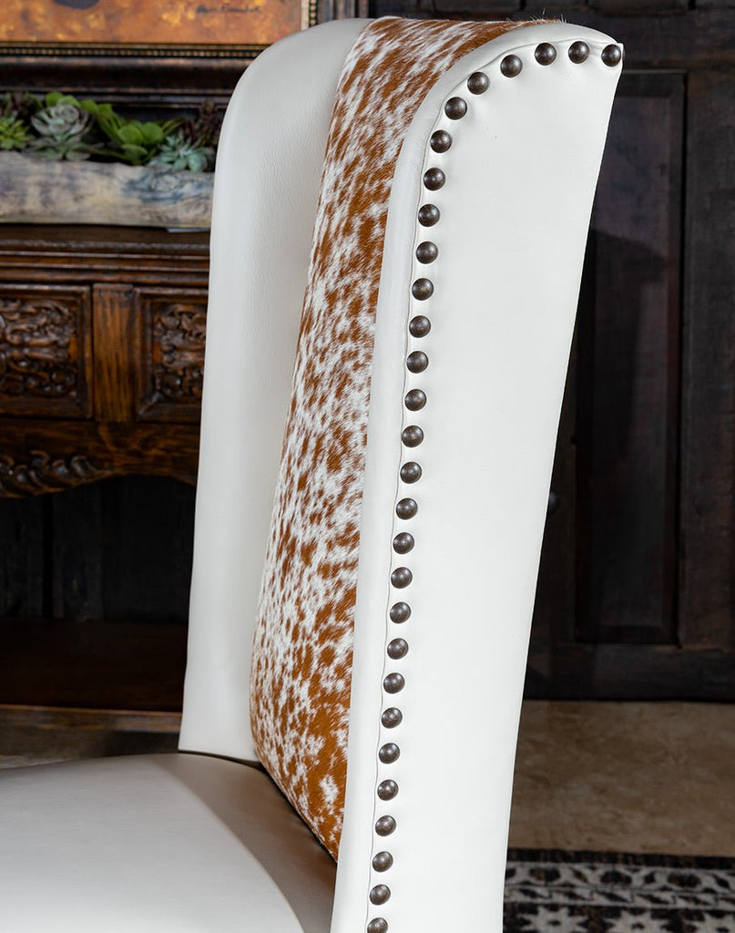 Luxury White Leather Dining Chair with Longhorn Hide