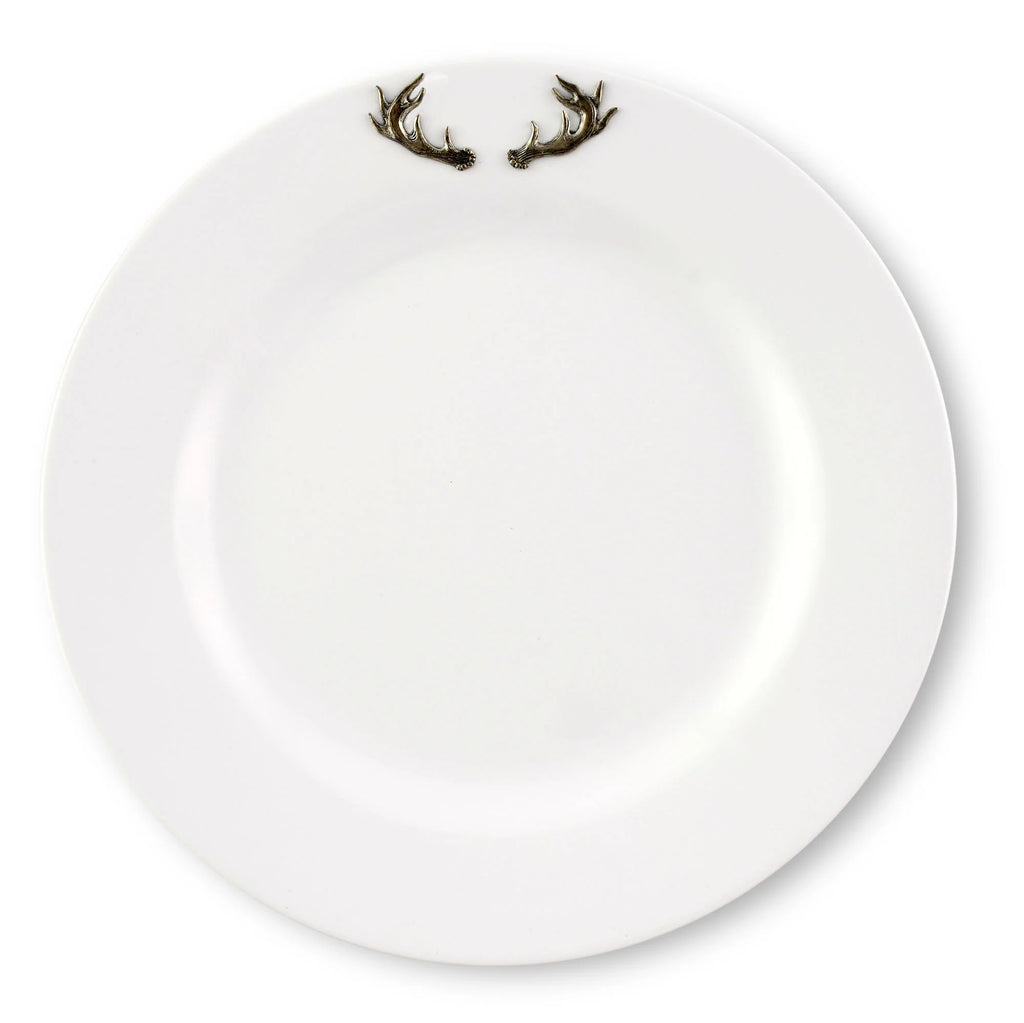 White Melamine 10" Plate w/ Pewter Antlers set of 4 - Your Western Decor