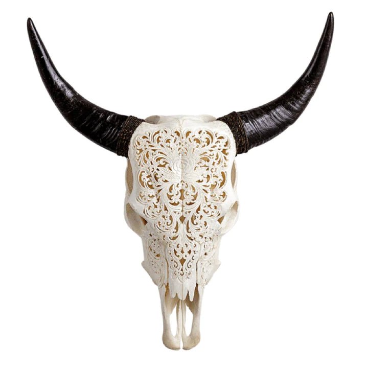 Serendipity Rose Carved Steer Skull with standard horns - Your Western Decor