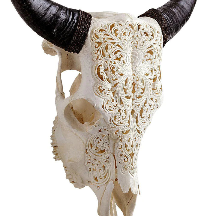 Serendipity Rose Carved Steer Skull detail - Your Western Decor