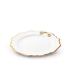 White bone china salad plate with gold rim and gold pewter snaffle bit - Your Western Decor