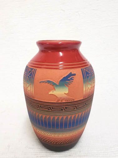 Wide Neck Navajo Eagle Vase - Native American Pottery - Your Western Decor