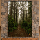 Mountain walking path through timber and bushes, American made framed canvas art