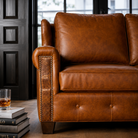 Wilder Ranch Luxury Leather Sofa in premium top-grain leather with embossed artisan leather arm panels