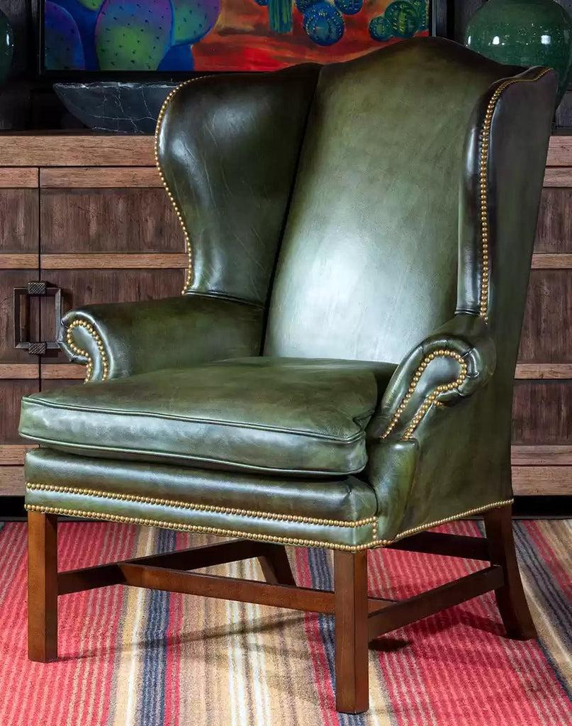 Wingback Chair in Olive Green Leather - Made in the USA - Your Western Decor