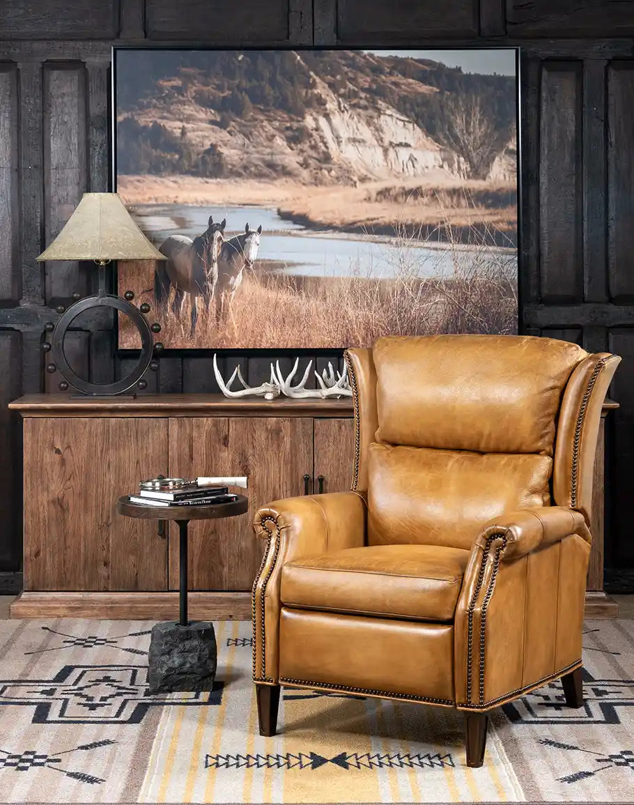 American made Wingback Leather Recliner in room setting - Your Western Decor