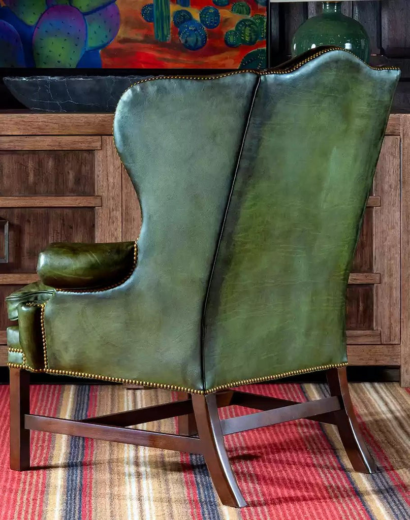 Luxury leather wingback chair in green leather - American made fine furnishings - Your Western Decor
