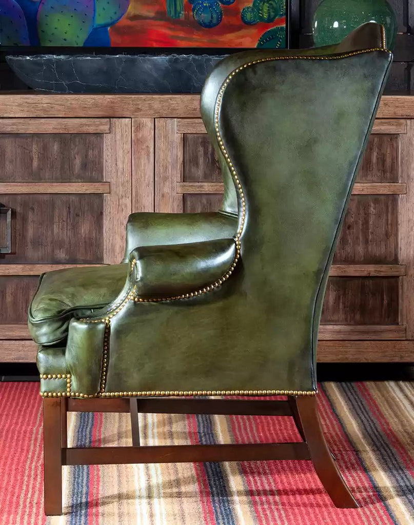 Luxury Green Leather Wingback Chair made in the USA - Your Western Decor