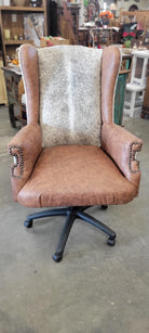Custom made western wingback desk chair in cowhide and leather 