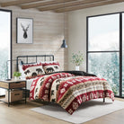 Winter Cabin Sherpa Comforter Set in rust red, ivory, tan, and dark brown with bears and snowflakes - Your Western Decor