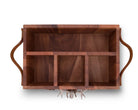 Acacia wood caddy with leather handles and pewter elk on front, inside view - Your Western Decor
