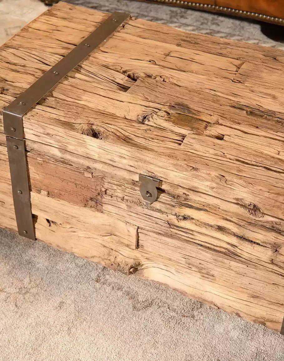 Reclaimed Wood Chest Coffee Table with castors and iron accents - Your Western Decor