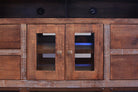 rustic industrial TV stand with drawers and cabinet storage