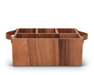 Acacia wood caddy with leather handles and pewter elk on front, back view - Your Western Decor