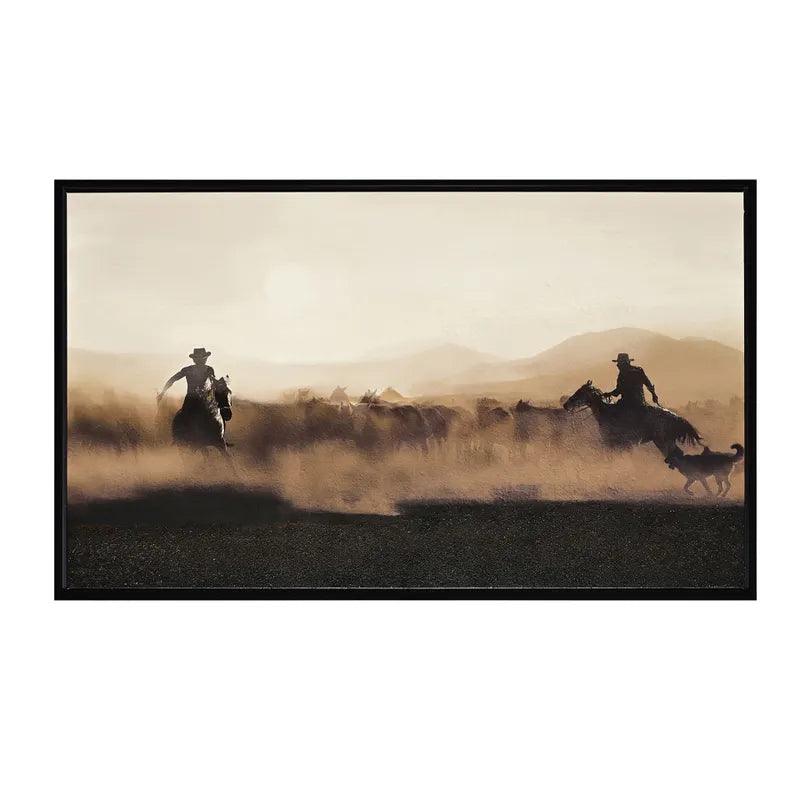 Working the Herd Western Art, cowboys corralling a herd of horses - Your Western Decor