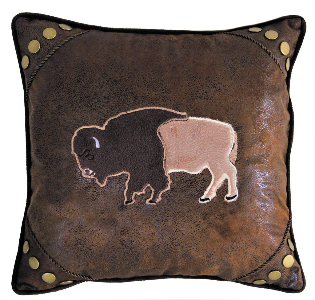 Faux Leather Buffalo Accent Pillow - Your Western Decor, LLC