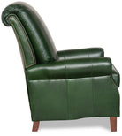 Side view of Oversized top grain leather recliner with rolled arms and nailhead trim