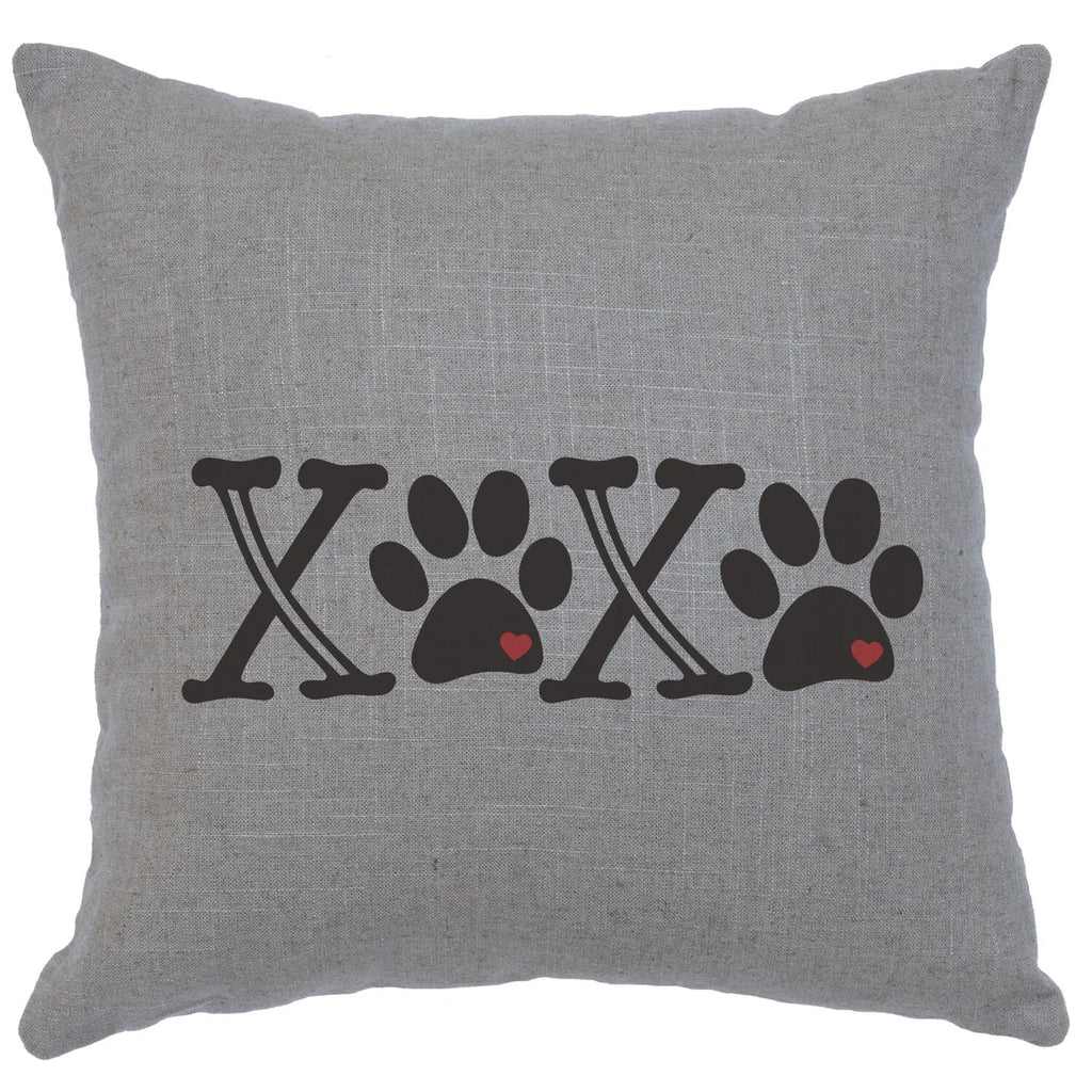 XOXO Paw Print Grey Linen Throw Pillow made in the USA - Your Western Decor