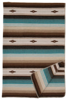 serape striped throw blanket in turquoise, browns, beige, and white handcrafted in the USA