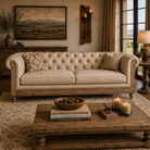 Ivory leather chesterfield sofa made in the USA