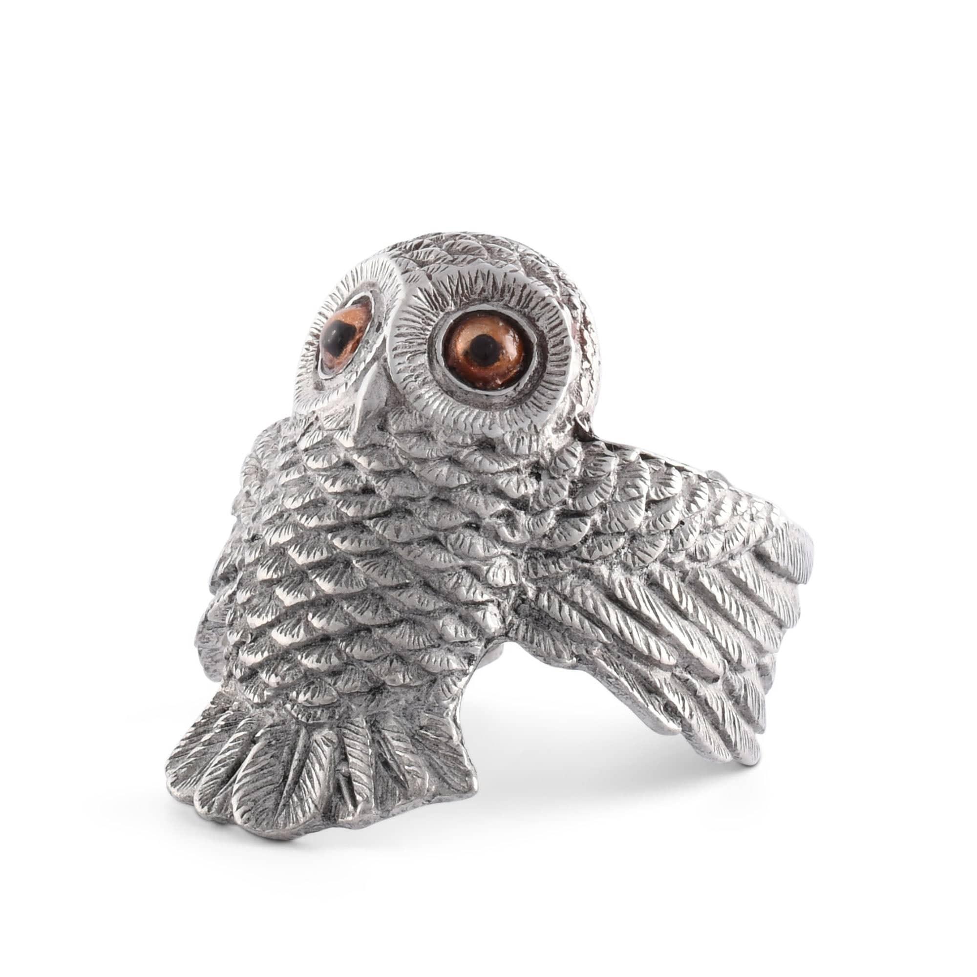 Pewter carved cute owl napkin ring with big eyes - Your Western Decor