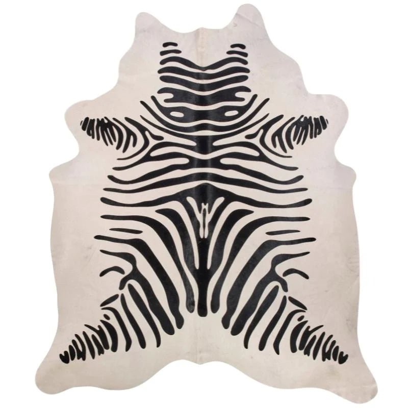 Black Zebra Stencil on White Cowhide - Your Western Decor