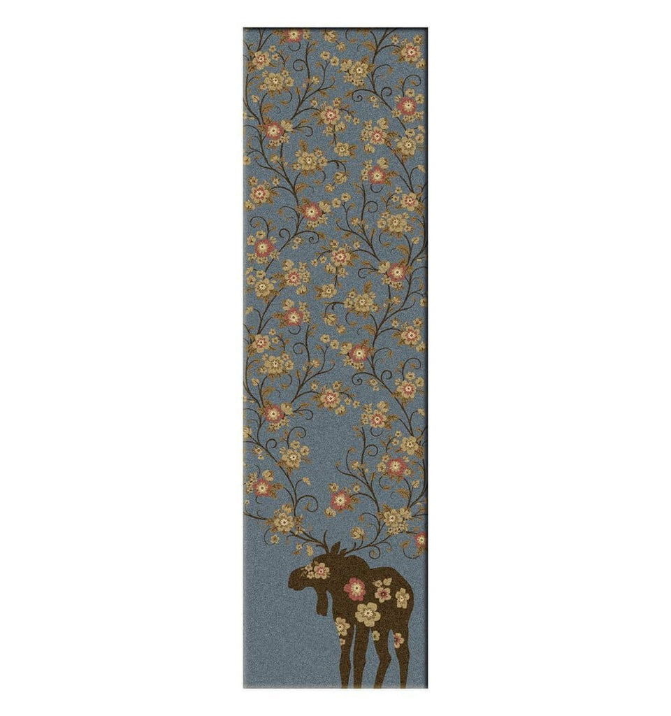 Moose Blossom Floor Runner in blue made in the USA - Your Western Decor