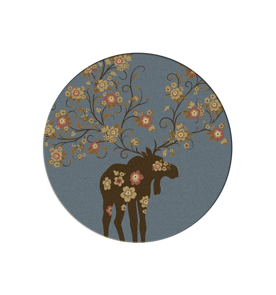 Moose Blossom Round Area Rug in Blue made in the USA - Your Western Decor