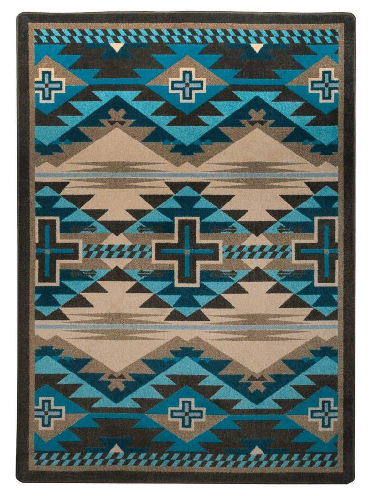 Rustic Cross Southwest Area Rug Turquoise - Made in the USA - Your Western Decor