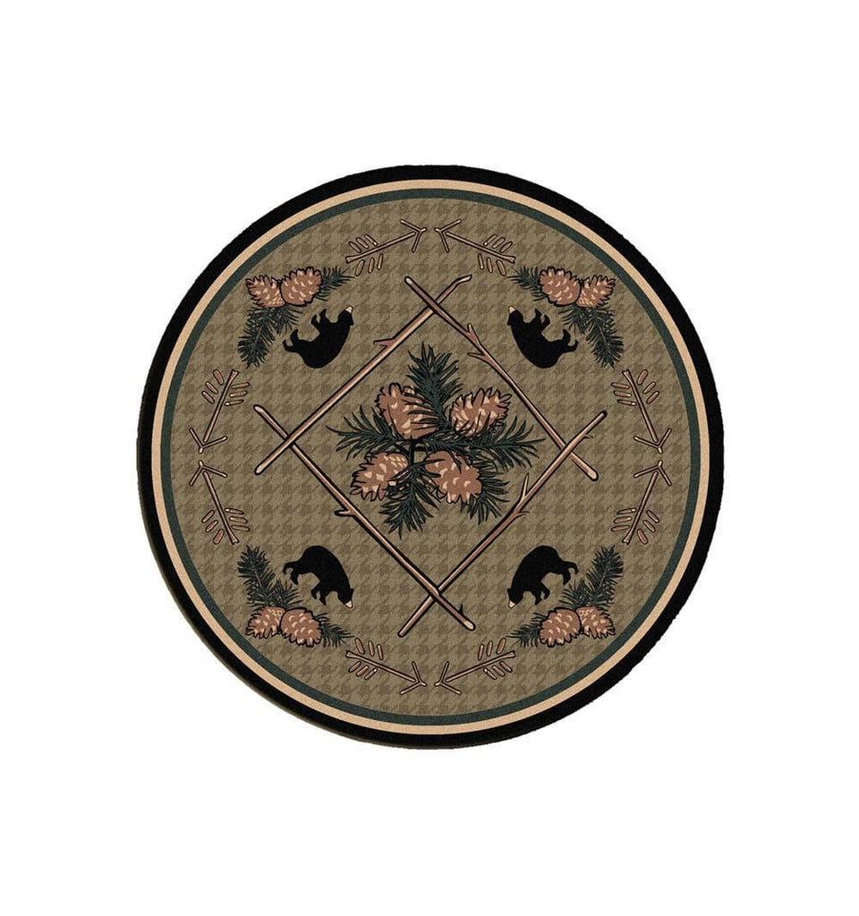Pine Cone & Bears8' Round  Area Rug - Made in the USA - Your Western Decor