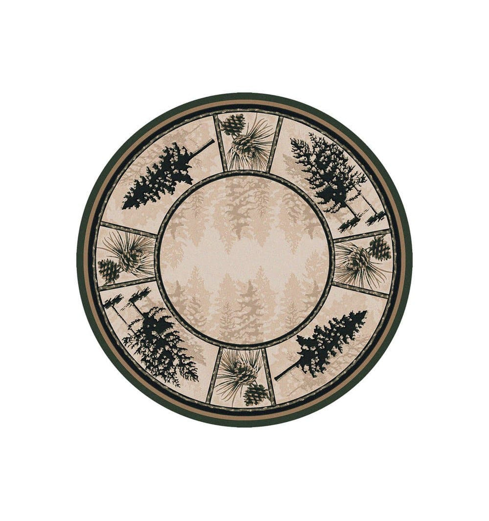 Pine tree and pine cone forest round area rug. made in the USA. Your Western Decor