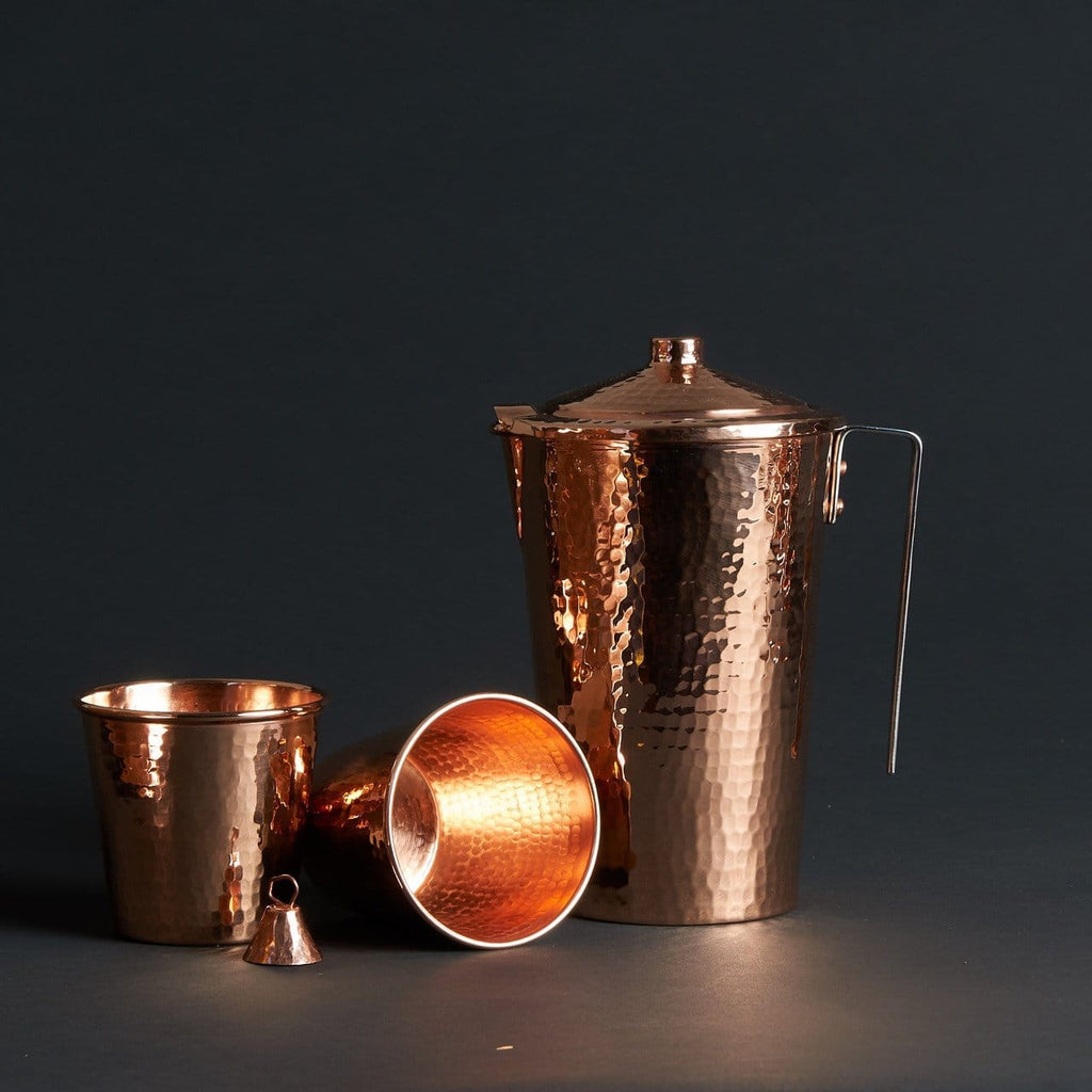 Hammered Copper Ayurveda Water Set with Pitcher and Cups - Your Western Decor