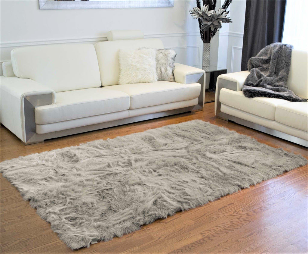 Faux fur grey sheepskin area rug - Your Western Decor