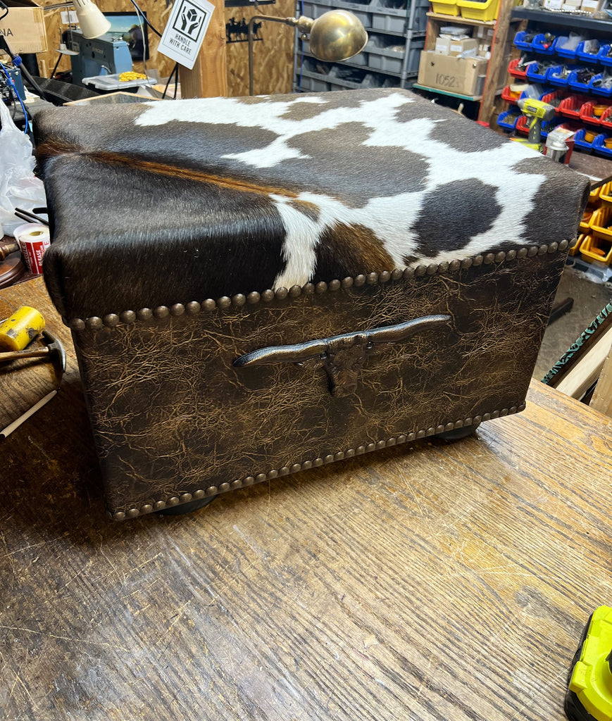 Leather, cowhide and longhorn ottoman - Handmade in the USA - Your Western Decor