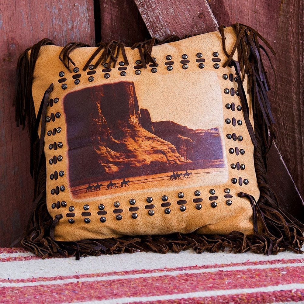 American Indians at the Mesa's Leather Pillow - Your Western Decor, LLC