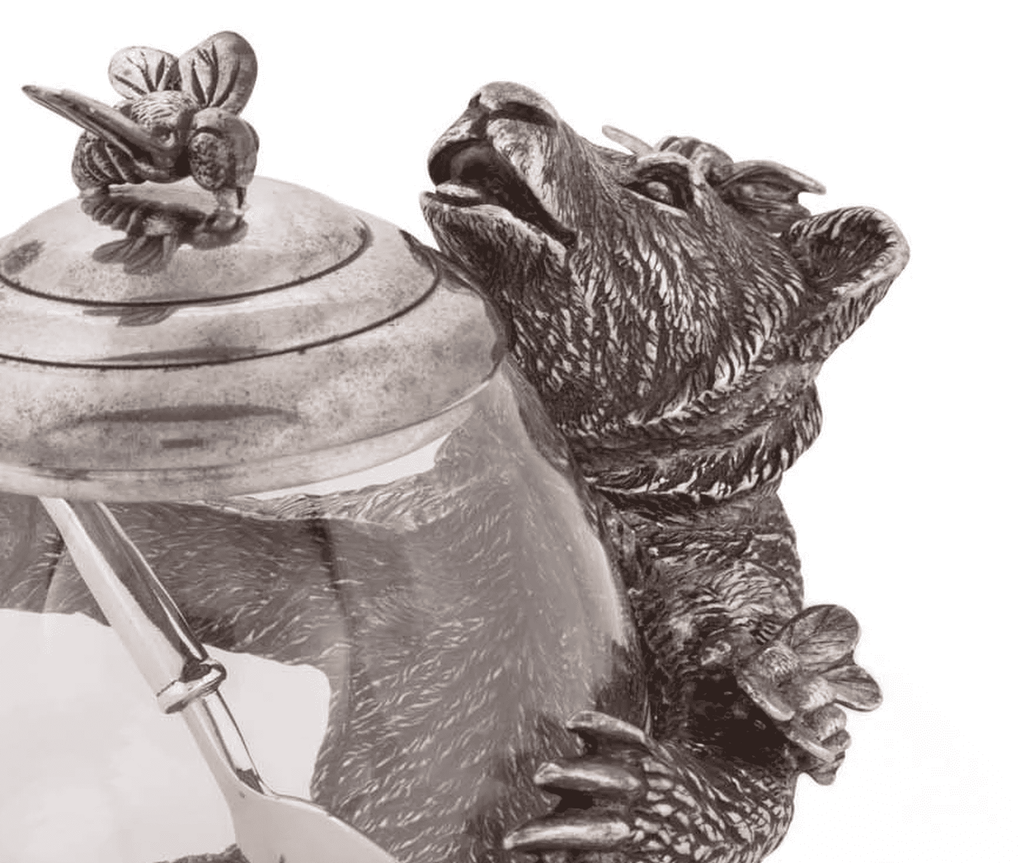 Pewter Bear and glass honey pot detail - Your Western Decor