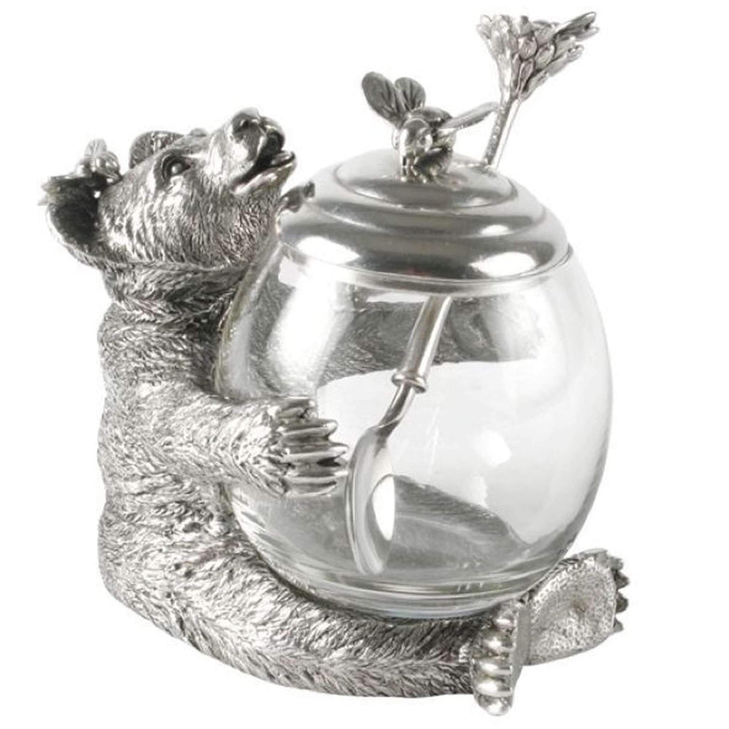Pewter Bear and glass honey pot - Your Western Decor