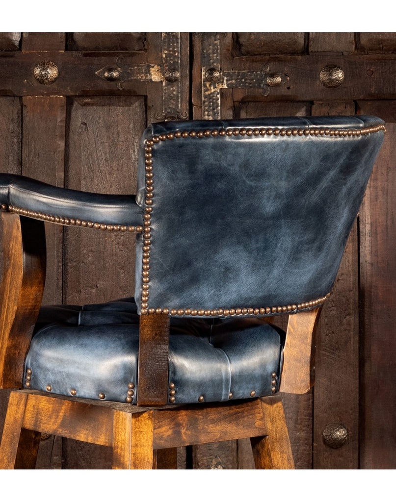 Blue Dust Leather Western Barstool Back Detail - Your Western Decor