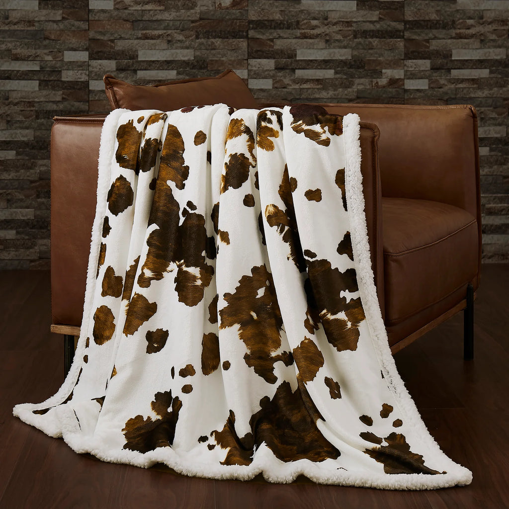 Cowhide Print Sherpa Throw  - Your Western Decor
