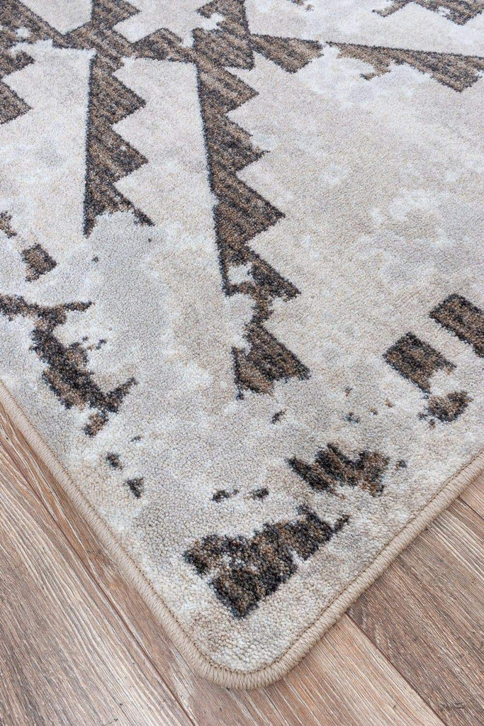 Distressed grey and cream area rug Detail. Made in the USA. Your Western Decor