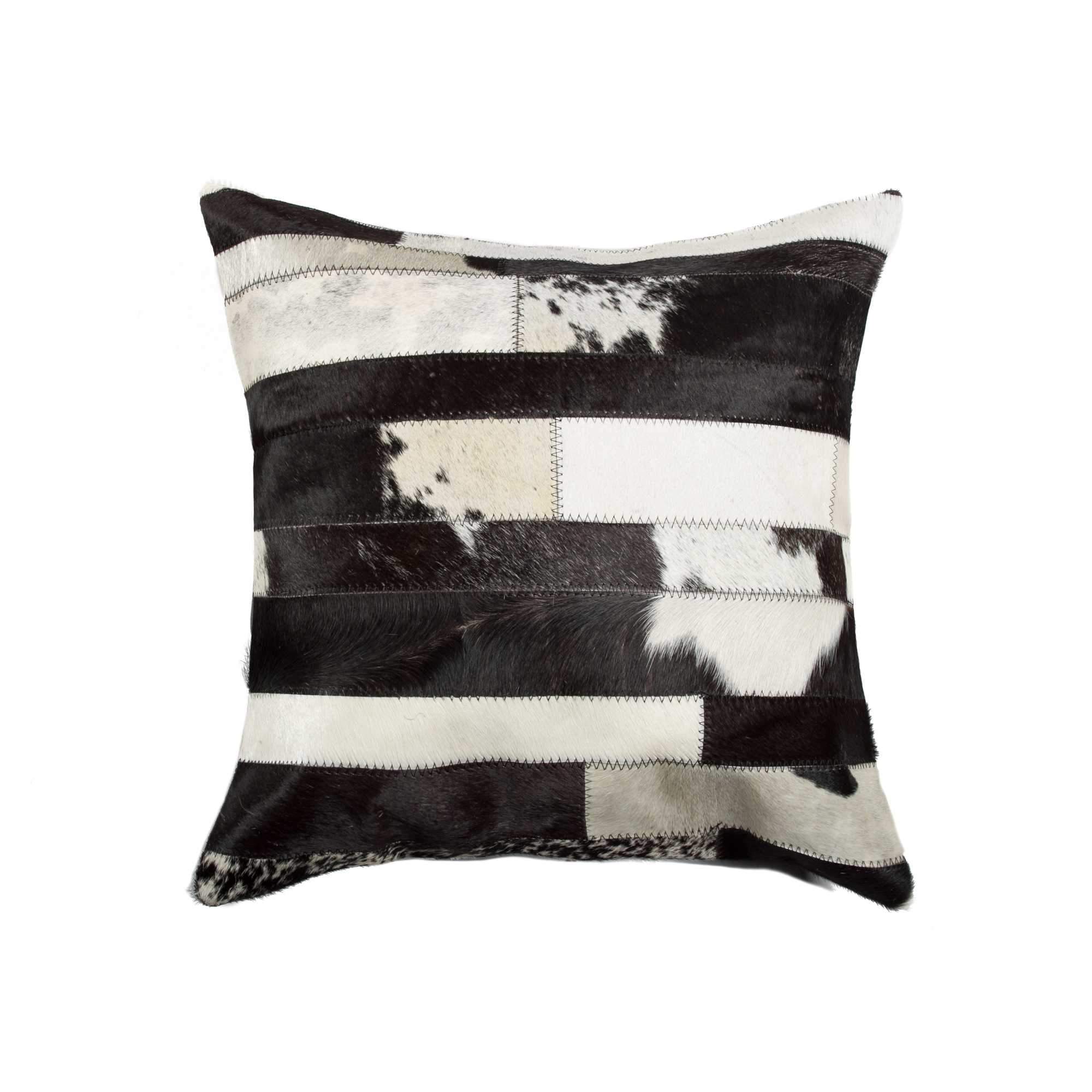 18" x 18" x 5" Madrid White Torino Kobe Cowhide - Pillow - Stripe Cowhide Patch - Black & White Hide - Hair on Hide - Your Western Decor