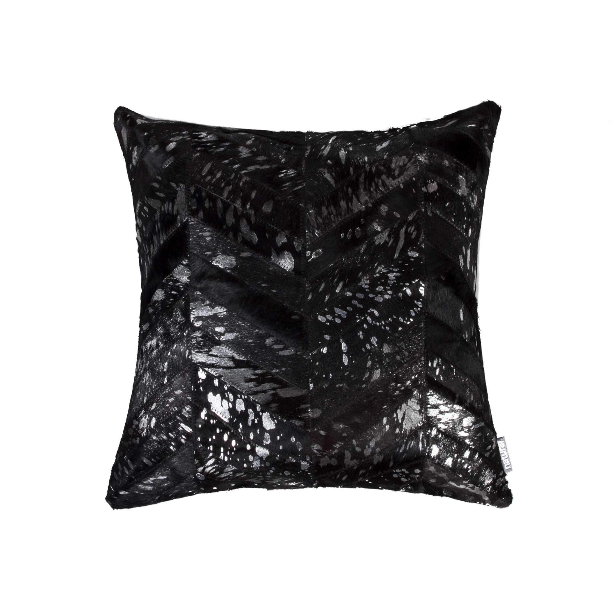 Black Silver Acid Washed Cowhide Pillow - Your Western Decor