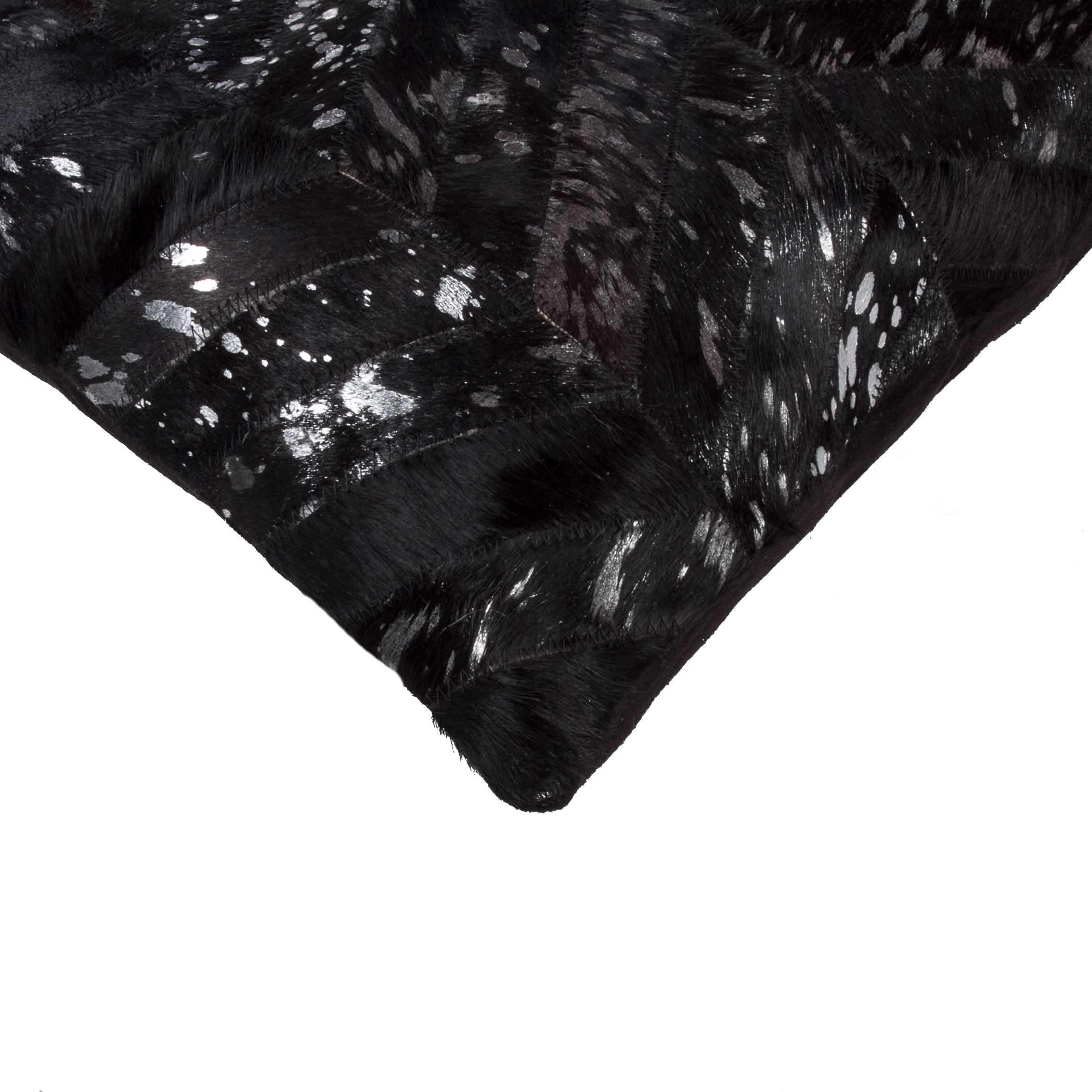 Black Silver Acid Washed Cowhide Pillow - Your Western Decor