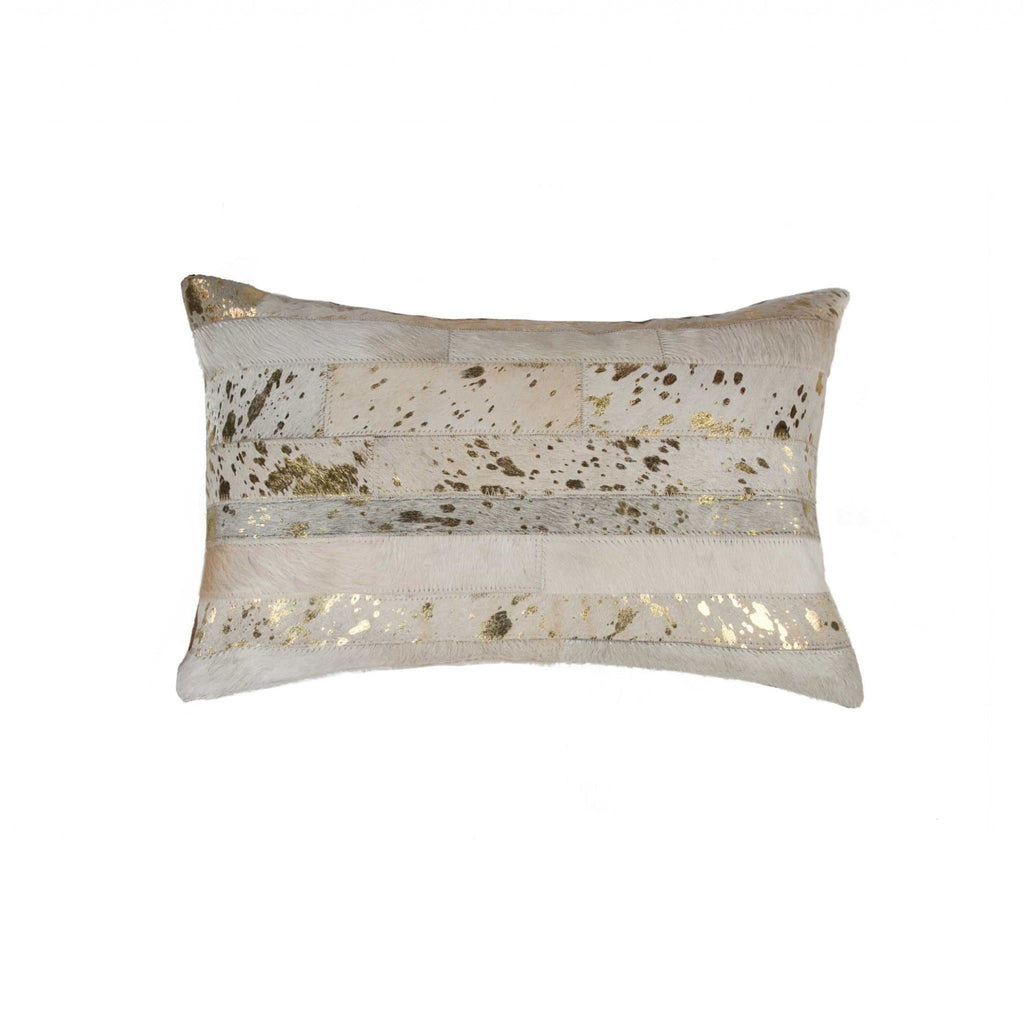 Off White & Metallic Gold Cowhide Pillow - Your Western Decor