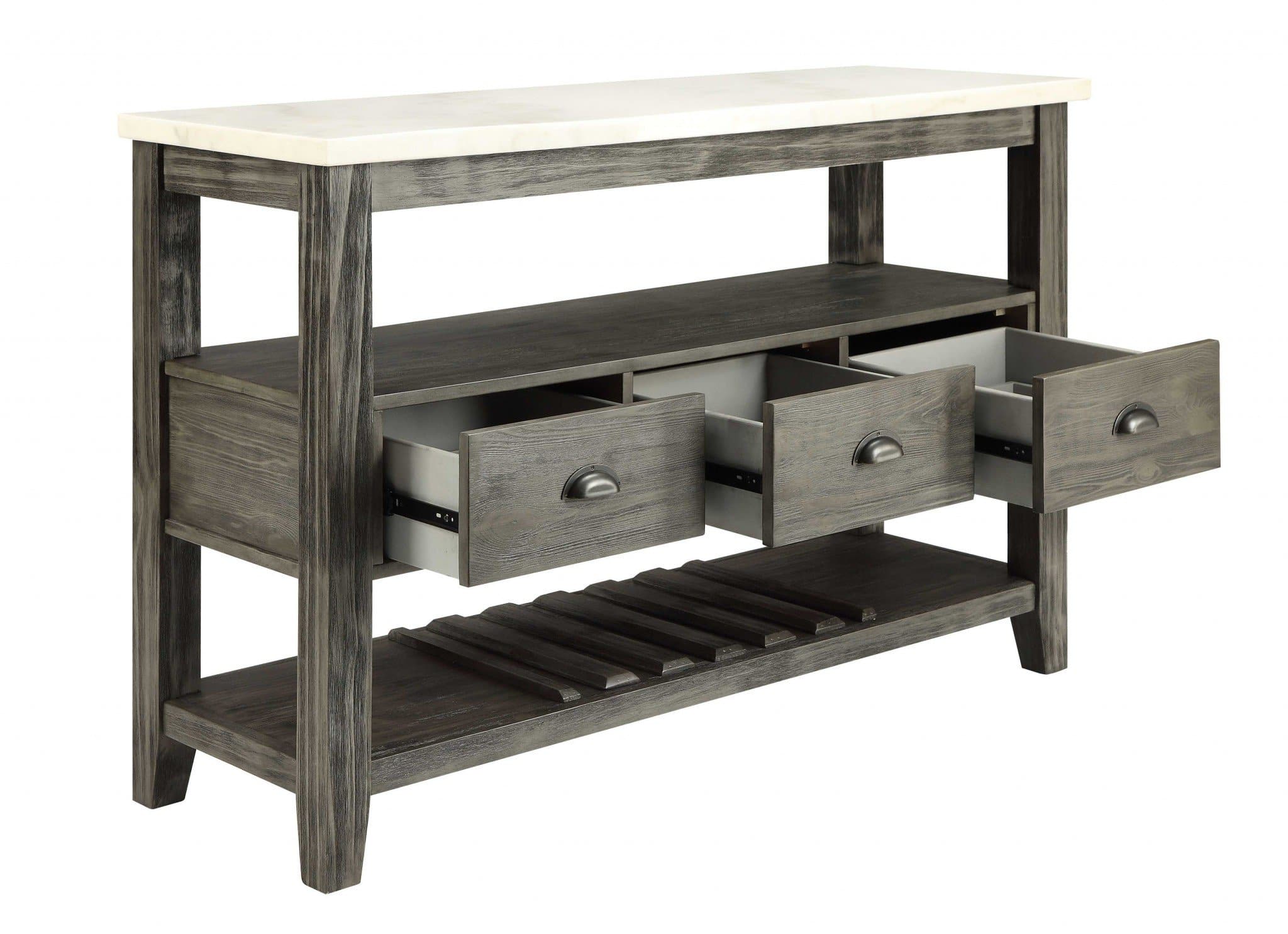 18" X 54" X 36" White Marble Gray Oak Wood Server - Your Western Decor, LLC