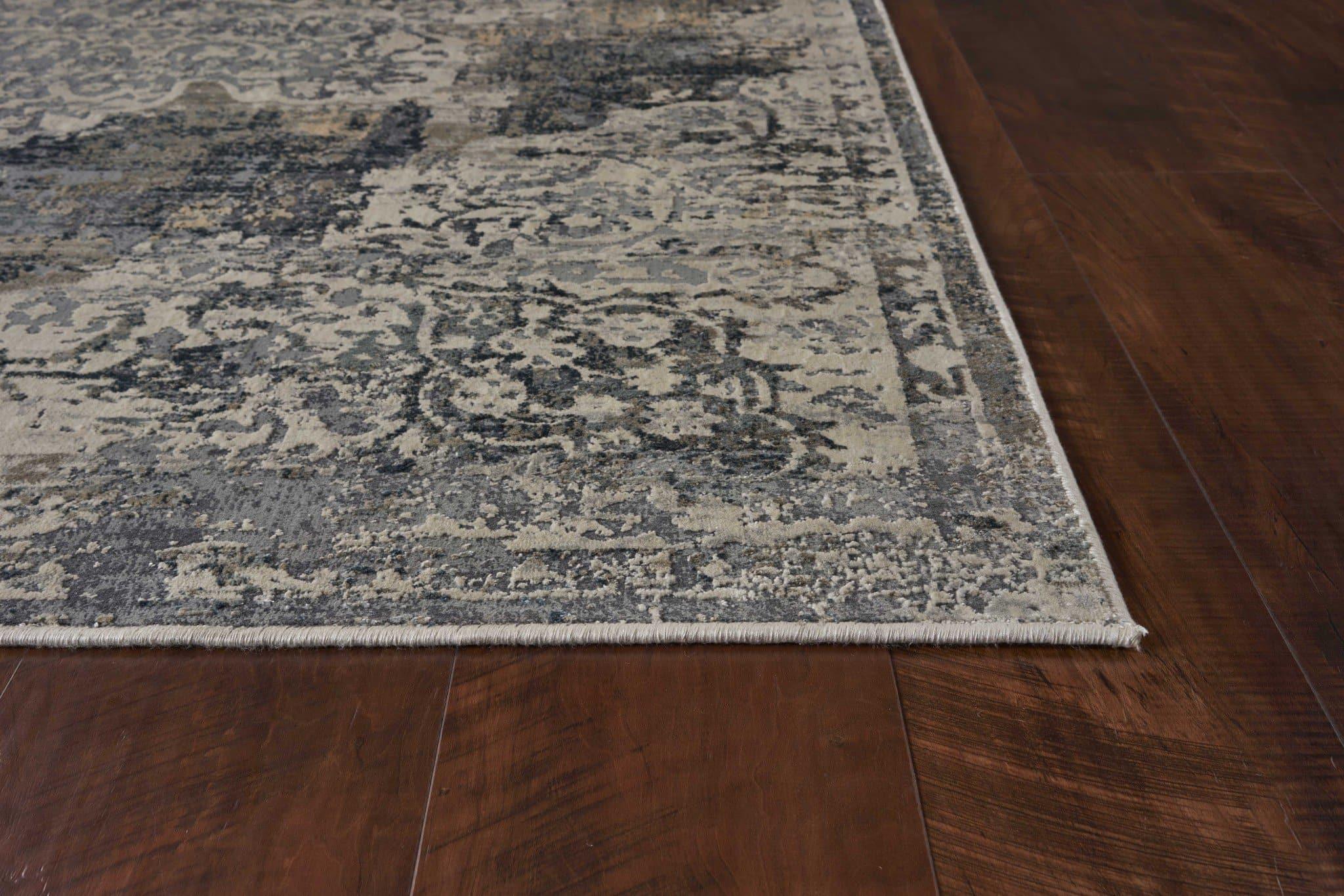 Destressed Grey Patterned Bentley Area Rug corner detail - Your Western Decor