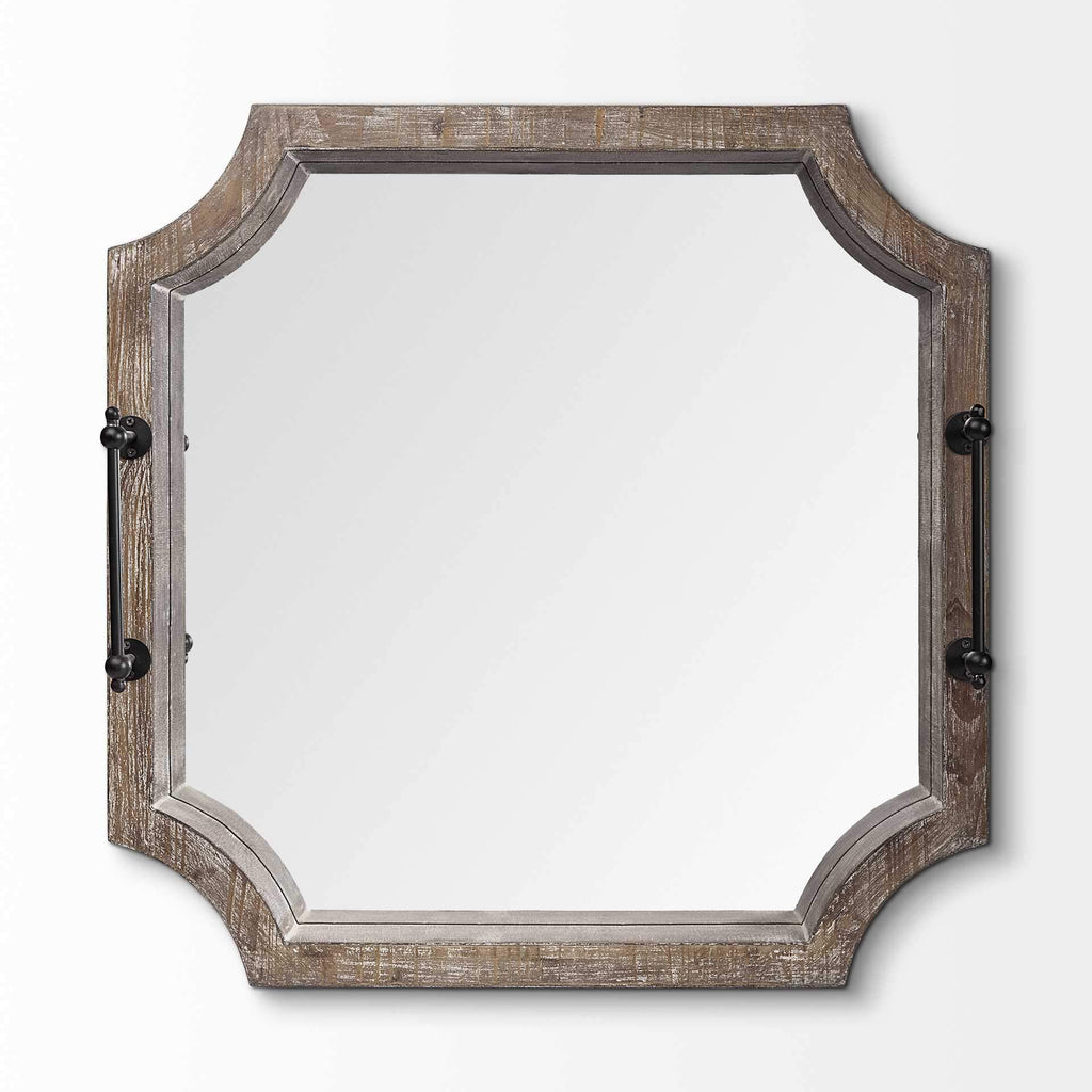 Rustic Antique Wash Finish Wood With Mirrored Glass Bottom And Metal Handle Tray - Your Western Decor, LLC