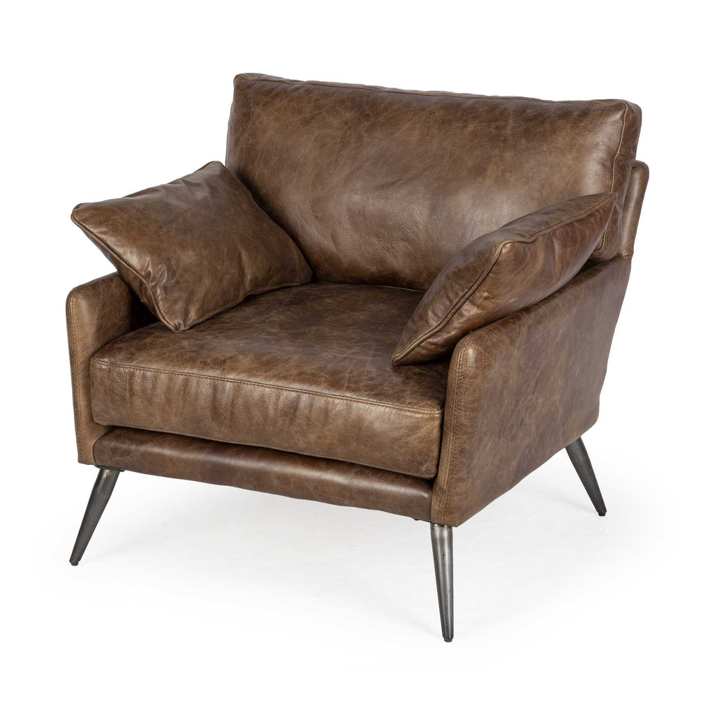 Espresso Brown Wide Leather Accent Chair - Your Western Decor