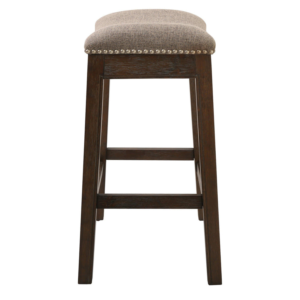 Taupe Fabric Saddle Style Counter Stool with nickel nail head trim - made in the USA - Your Western Decor